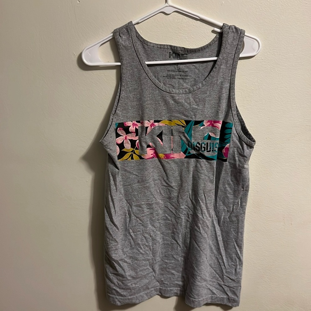 King in disguise, size small, grey with colorful logo design.